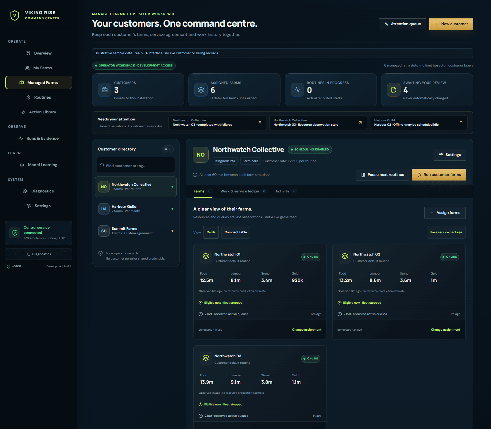 THE CUSTOMER WORKSPACE: actual VRA development capture with illustrative customer data